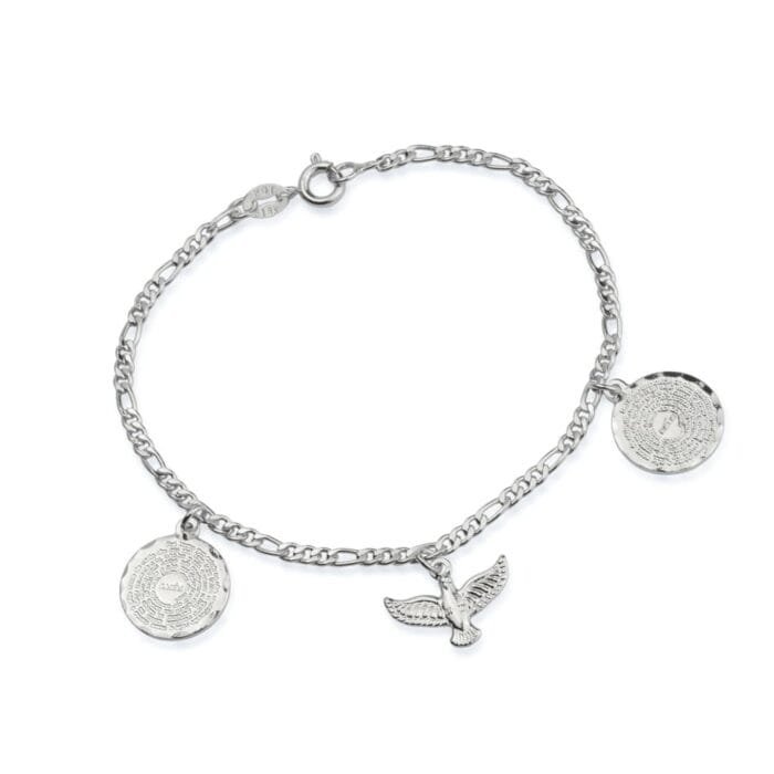 Pulseira Prateada Religiosa Pai Nosso e Espírito Santo - Imagem 1