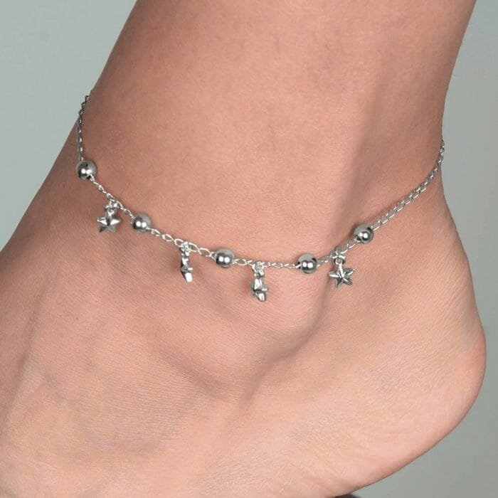 Tornozeleira Prateada de Estrelas e Esferas - Imagem 2