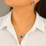 Conjunto Coração em Prata 925 com Pedra Azul e Zircônias - Imagem 2