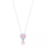 Colar Coração Rosa em Prata 925 com Zircônias Cravejado