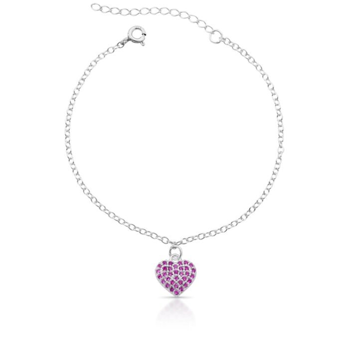 Pulseira Coração Rosa em Prata 925 com Zircônias - Imagem 2