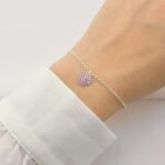 Pulseira Coração Rosa em Prata 925 com Zircônias