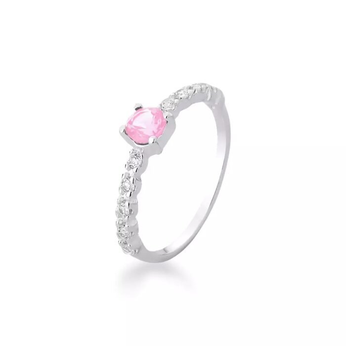 Anel Coração Rosa na Prata 925 com Zircônias - Imagem 1