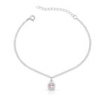 Pulseira Ponto de Luz Quadrado Zircônia Rosa Cravejado
