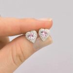 Brinco Coração Cravejado Rosa - Imagem 3