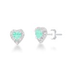 Brinco Coração Cravejado Verde -Água