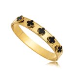 Bracelete Trevo Preto -Dourado