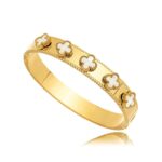 Bracelete Trevo Branco Luxury -Dourado