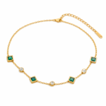 Colar Aura Esmeralda Dourada - Aço inoxidável