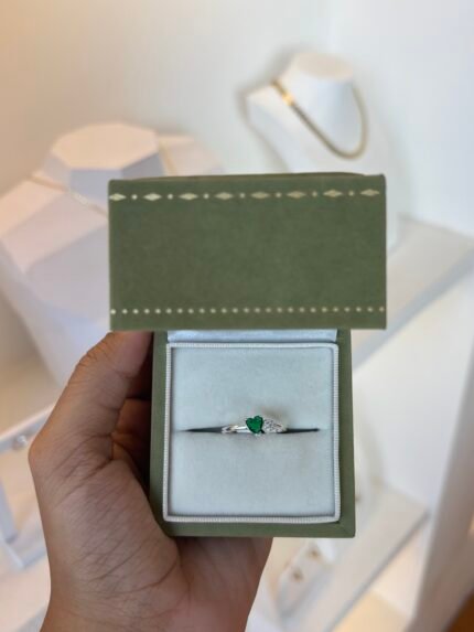 Anel Duo Coração Verde em Prata 925