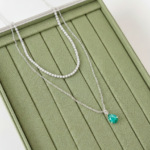 Colar Duo Mix Riviera & Gota Verde Água  (Banho Prata 925)